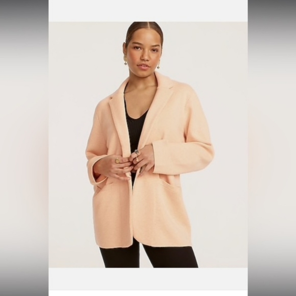 J Crew Cecile Merino Wool Cotton Pink Relaxed Cardigan Knit Sweater Blazer M